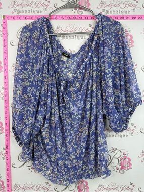 H&M blouse milkmaid purple Blue Floral Peasant Blouse flowy cinch